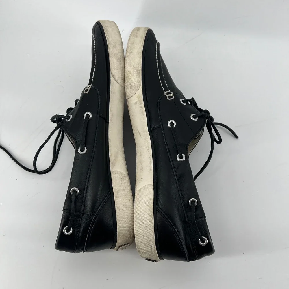 Polo Ralph Lauren Sander Mens 14D Black Leather Boat Shoes Sneakers 0200001087‎